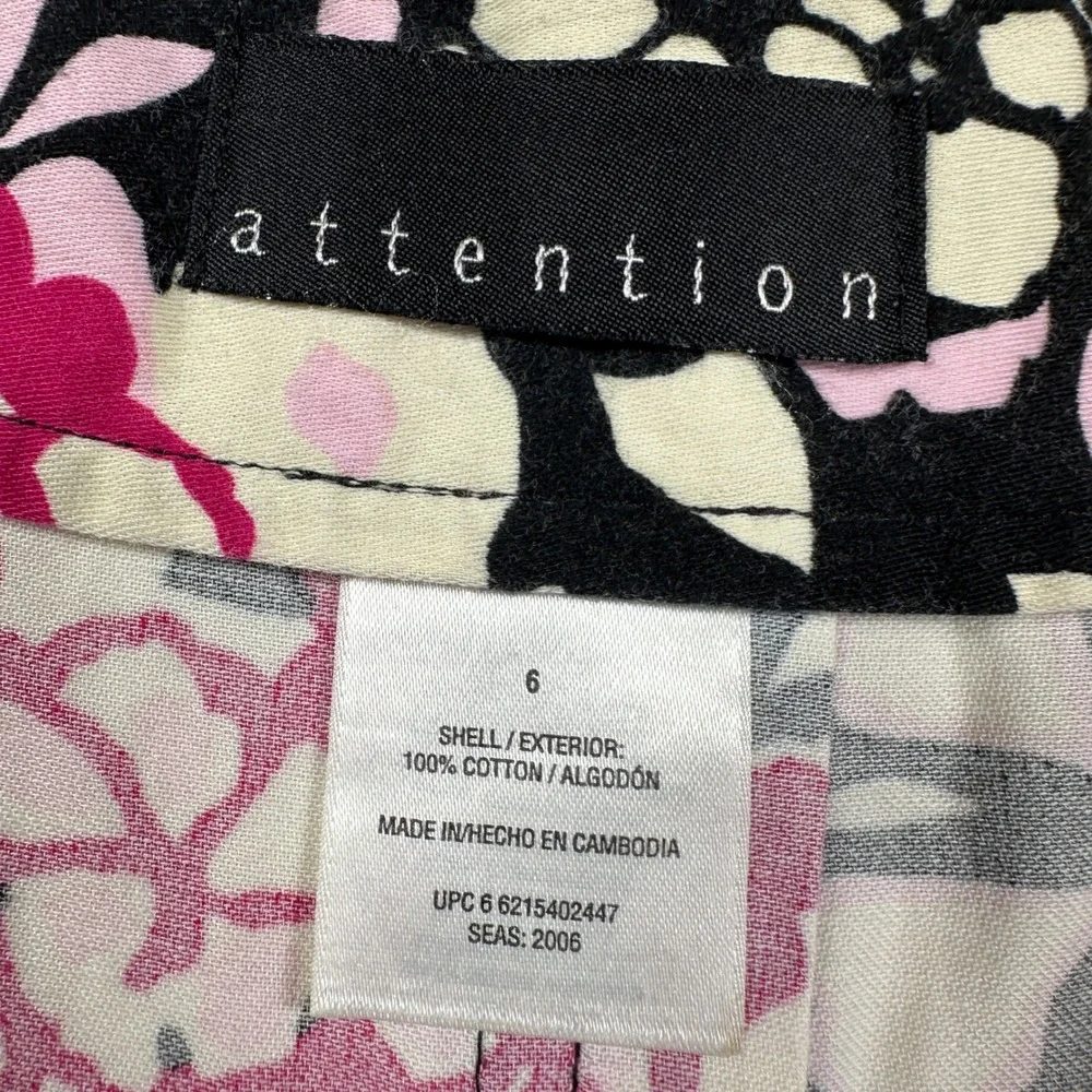 Vtg Y2K Attention Floral A-Line Skirt 6 Black Pink Cotton Pleat Y2K Cottagecore - Picture 5 of 7